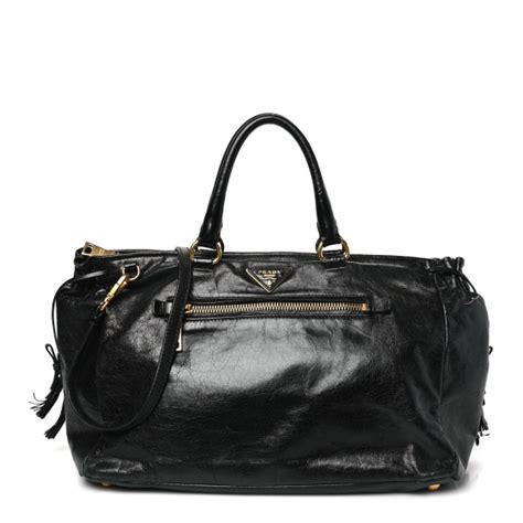 PRADA Vitello Shine Satchel Black 1505819 